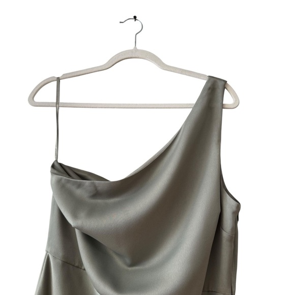 Anthropologie BHLDN Dylan One Shoulder Satin Side Slit Gown Maxi Dress Size 12 - Picture 4 of 14